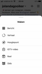 startkeuzemenu instagram